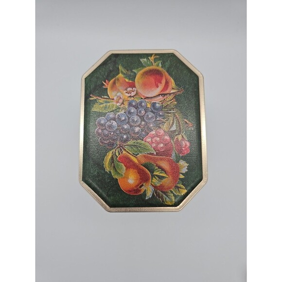 Vintage Hexagon Shaped Cookie Candy Storage Tin with Fruit Design - Picture 5 of 12